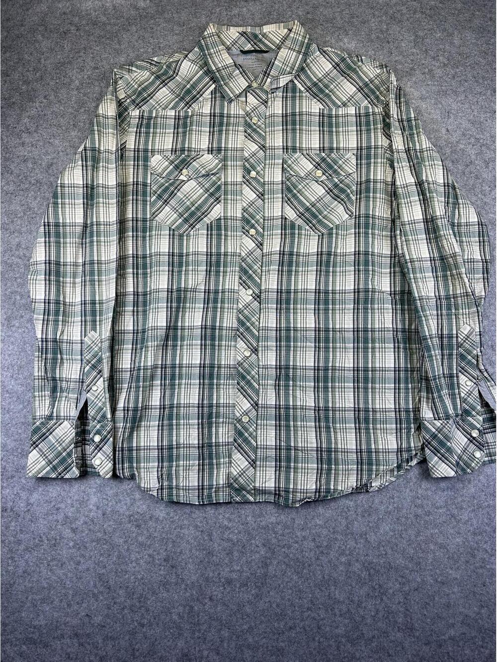 Pearl Snap Western Shirt Long Sleeve Banana Republic Men's Size L Cowboy Farm
